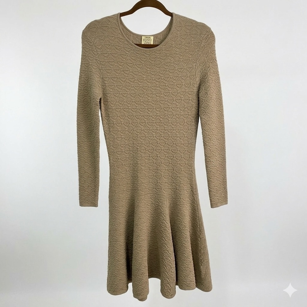 Torn by Ronny Kobo Taupe Textured Knit Fit & Flare Mini Dress Small